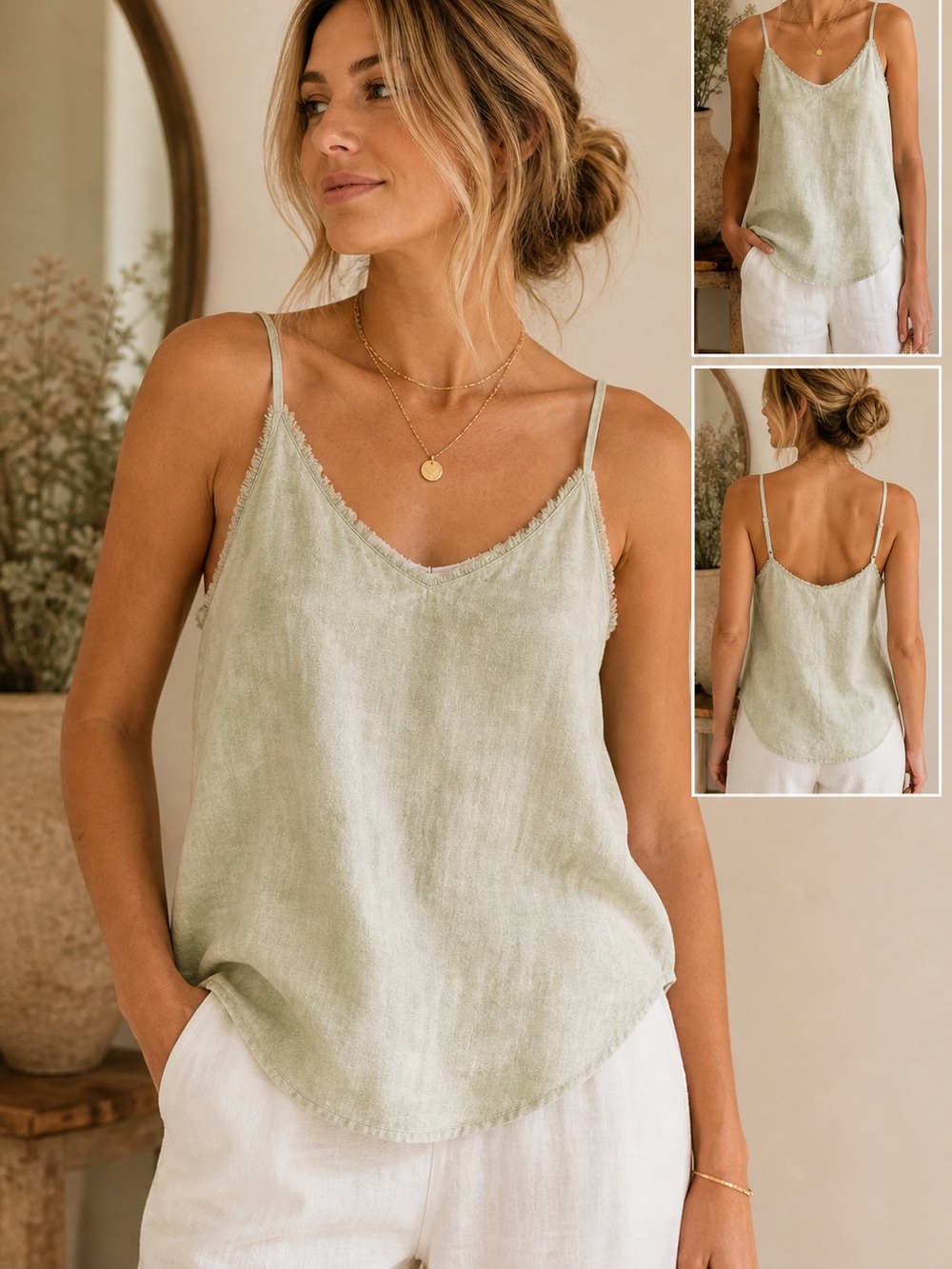 Bella Dahl 100% Linen Cami Tank Top Sage Green Size Small Lightweight Summer